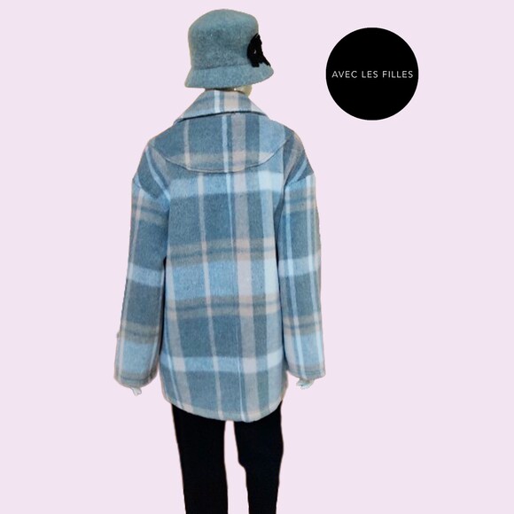 AVEC LES FILLES NEW Plaid Double Breast Flap Pockets Peacoat L - Picture 9 of 11